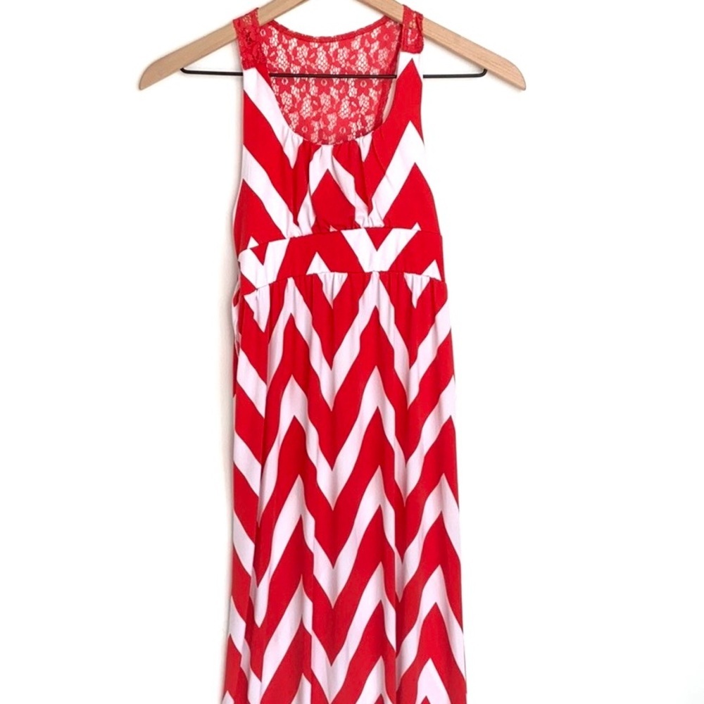 Tween Diva Red & White Chevron Maxi Dress Sz 8